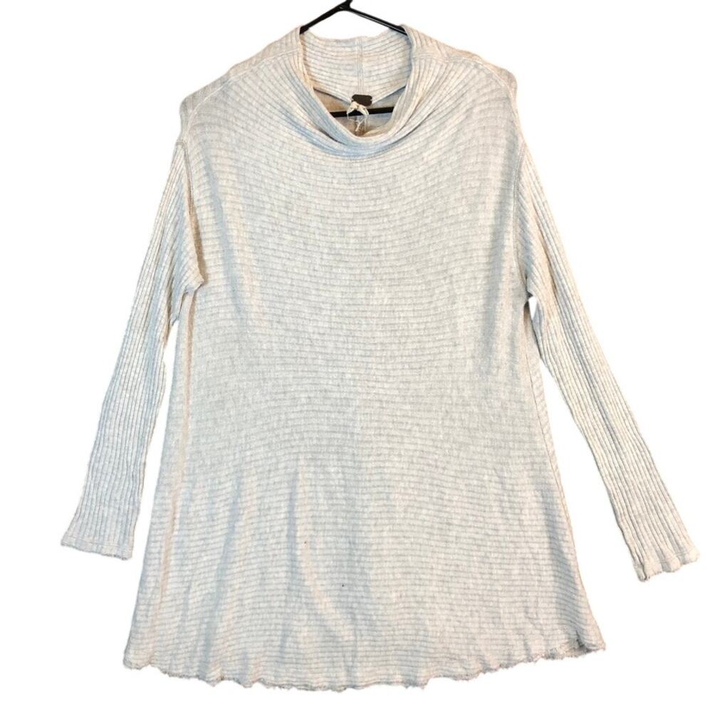 Free People Womens Sweater Gray Knit Tunic Cowl Neck Oversized Cutout Back L